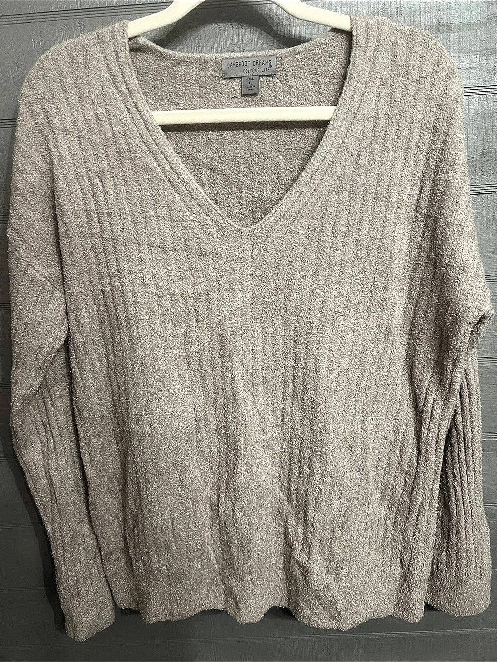 Barefoot Dreams CozyChic Lite V-Neck Sweater in Brown XL Like New